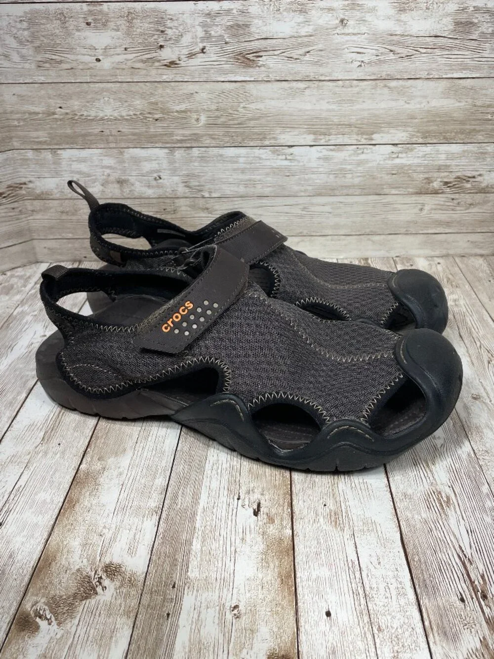 CROCS Swiftwater Men's 12 Brown Mesh Outdoor Fisherman Water Shoes Sandals 15041
